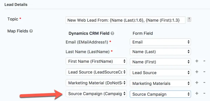 WordPress to Dynamics CRM Source Campaign Mapping